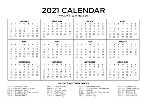 day of year calendar 2021